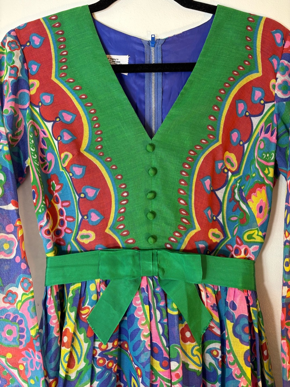 Vintage 1970s Psychedelic Paisley Hostess Maxi Dress Small - Picture 2 of 7